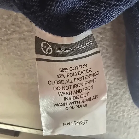 Sergio Tacchini Mens XXL Navy Blue Full Zip Sweatshirt French Terry Sportswear - Picture 9 of 16